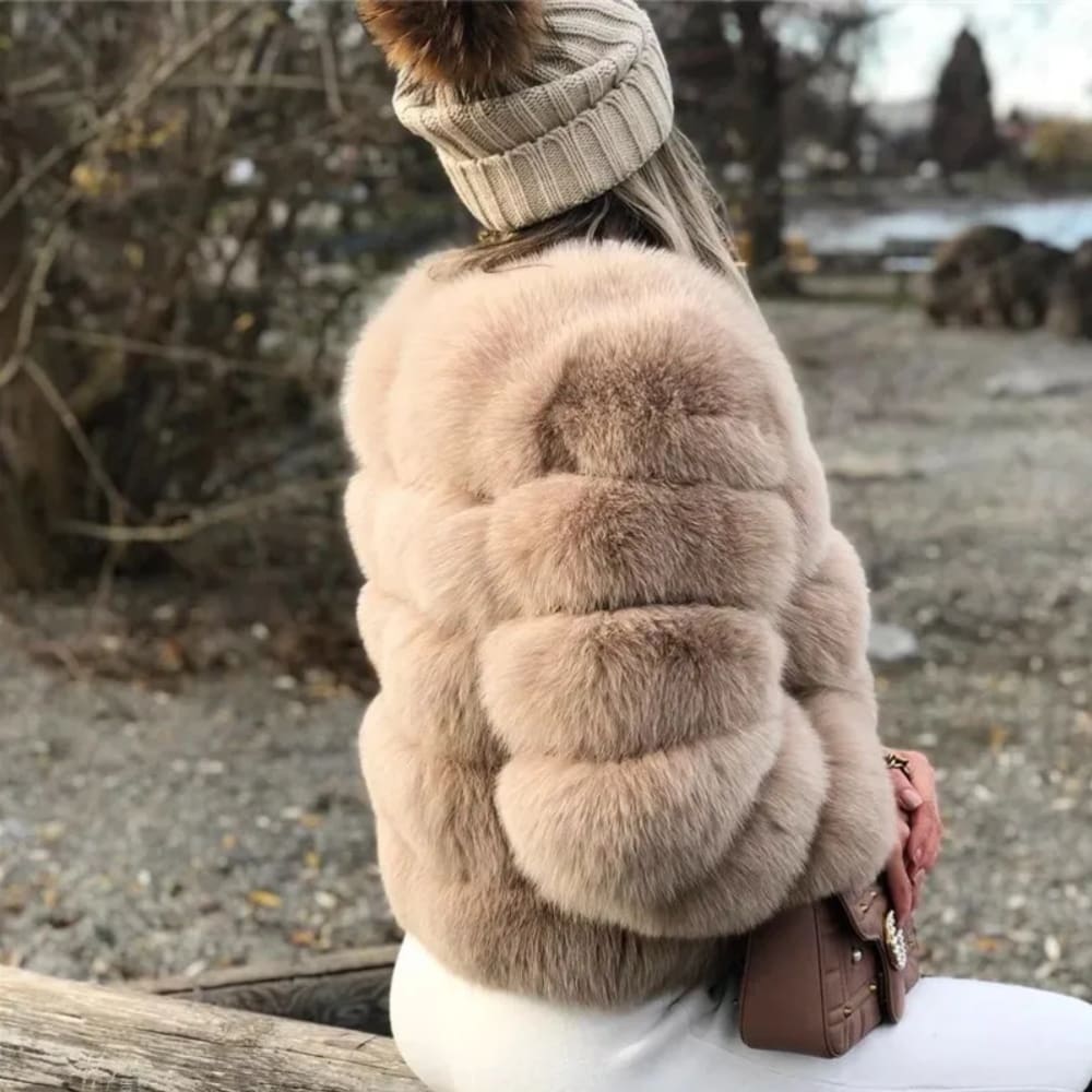 Elegant Faux Fox Fur Coat Women Autumn Winter Warm Long Sleeve Jacket